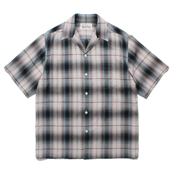 画像1: WACKO MARIA / OMBRE CHECK OPEN COLLAR SHIRT S/S ( TYPE-2 )(BROWN)