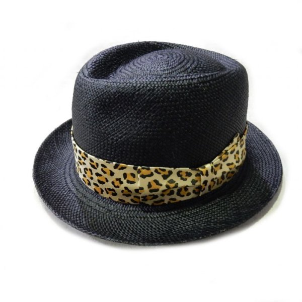 画像1: WACKO MARIA Panama Hat Black 01 (Beige Leopard Ribon) (1)